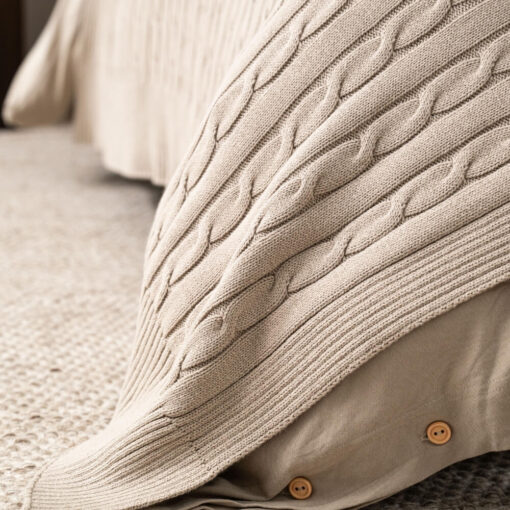 woondeken greige grijs beige katoen gebreid moyha classic braid grey beige